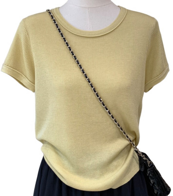 SONOVA 쏘노바 여성 슬림핏 골지 반팔 니트티 봄 여름 라운드넥 데일리 필수템 티셔츠