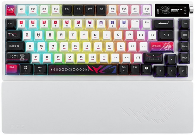 ROG Azoth X 無線電競鍵盤 三模連線 OLED顯示器 三向控制旋鈕, 雪軸,主商品+SHEATH II鼠墊