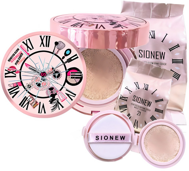 시오뉴 (본품+리필2) 셋트 꿀광 핑크 커버 매직 쿠션 21호 라이트 베이지, 본품1+리필2, 1개