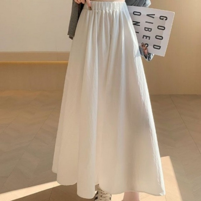 (26년 신상) 날씬해보이는 여성 하이웨이스트 a라인 화이트 롱 스커트 여름 편한 프렌치 우아한 주름 플레어 분위기 여성스러운 이쁜 볼륨 에센셜 캐주얼 베이직 노출 방지 스커트