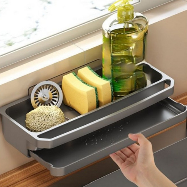 루로아 무타공 다기능 싱크대 수세미 거치대, 1개, 그레이