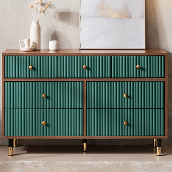 잉글랜더 밀라노 템바보드 7단 와이드 서랍장, 멀바우브라운+카키