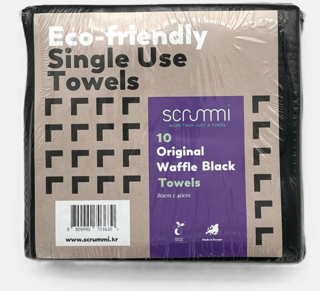스크러미 유럽산 프리미엄 일회용 수건 타월 80cm x 40cm 10매 병원 캠핑 애견 여행 타올 Scrummi Towel, 블랙, 1개