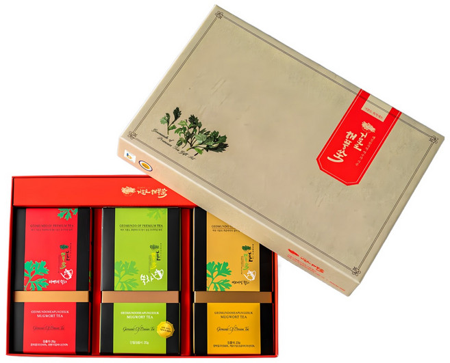 거문도해풍쑥 블랜딩차세트 60g 쑥 카모마일 라벤더 3가지 향 쑥차세트, 1개