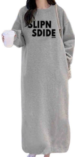 해피유통 여성 가을겨울 기본 롱슬리브 레터링 원피스 편안한 루즈핏 일자형wd