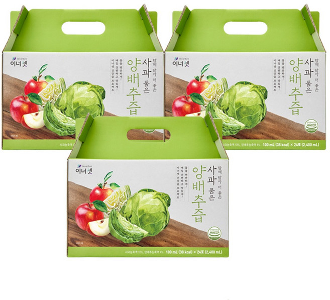 [휴온스N 공식] [소비기한 2026-12-08까지] 이너셋 국내산 사과 양배추 즙 100%, 100ml, 3박스, 72개