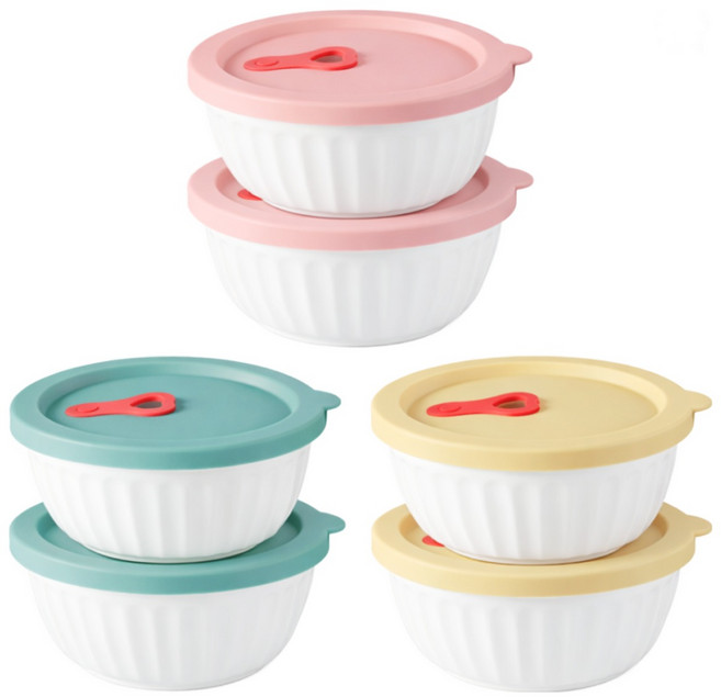 숙씨네 도자기 냉동밥보관용기 전자레인지용 300ml, 1세트, 6개