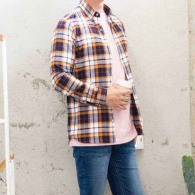 오렌지 그린 체크 긴팔 남방셔츠 2컬러