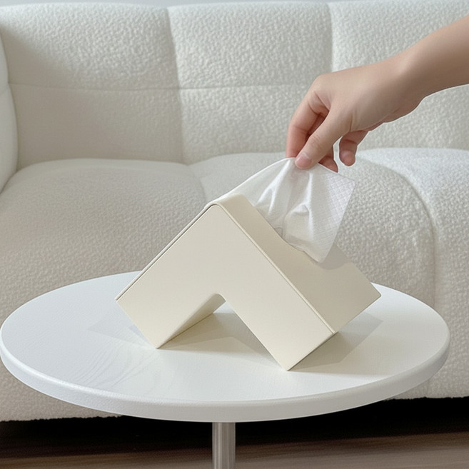메종드닷 모던 유니크 깔끔한 L자 각티슈 케이스, 화이트, 1개