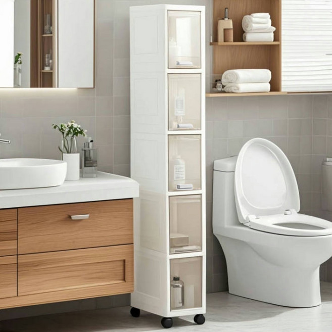 ZHEYE 이동식 슬라이딩 틈새수납장 부엌 욕실 베란, 화이트