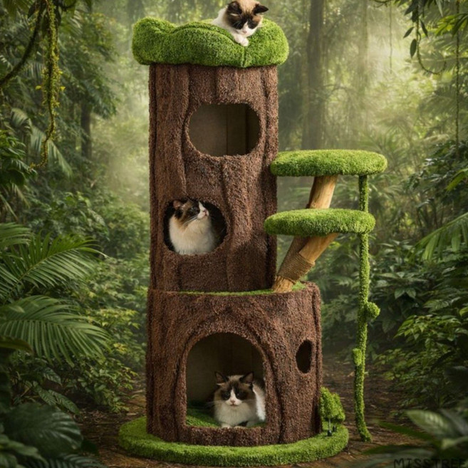 MISSTREE 정글 속 밀림 냥이왕 캣타워 고양이 캣타워 놀이터 고양이 가구 켓타워 대형 소형, 1세트, C
