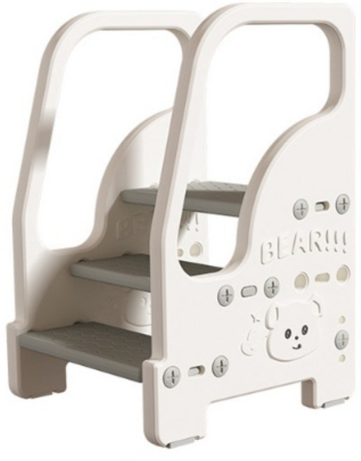 ZH지호 곰돌이 유아용 2단 3단 아기디딤대, 회백색2단