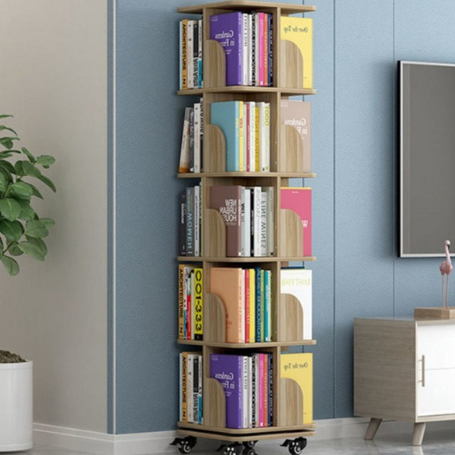 루스리더 공간절약 360도 회전 이동식 책꽂이 책장 자가조립 RG6, 5단, 원목색