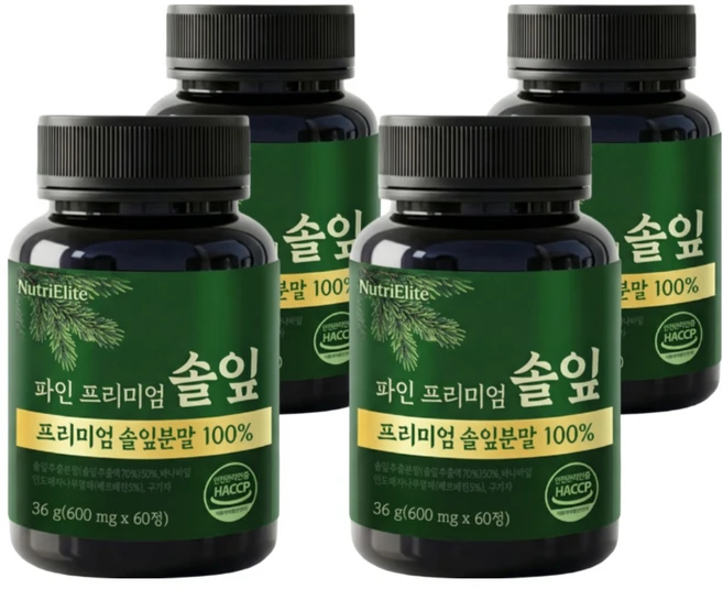 뉴트리엘리트 파인 프리미엄 솔잎 100% 식약청인증, 4개, 60정 - 쿠팡