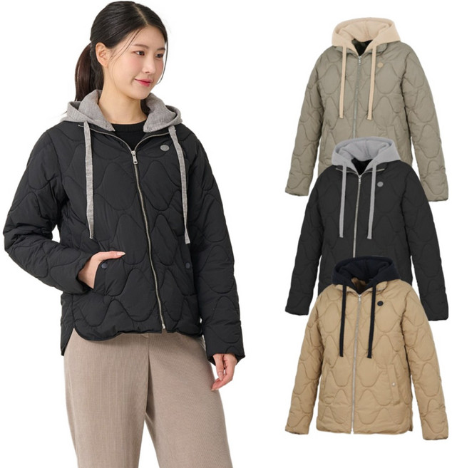 빌트모아 여성 겨울 니트 후드 탈부착 퀼팅 점퍼