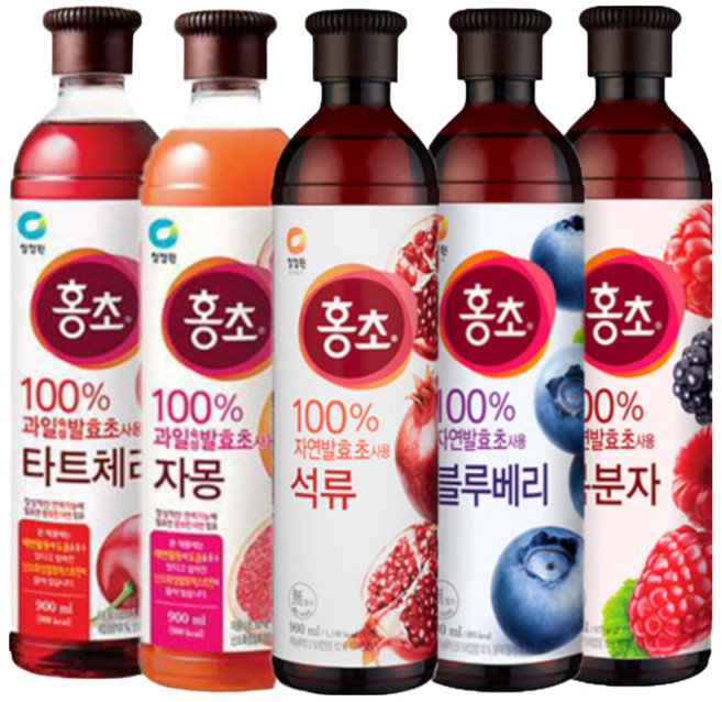 청정원 자연발효초 홍초 900ml 5종 2개 골라담기, 블루베리 900ml + 자몽 900ml, 1.8L