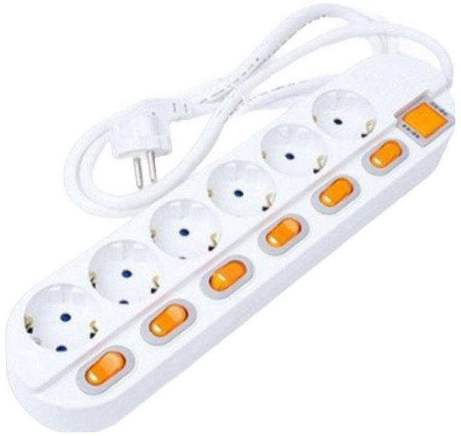 고용량 과부하차단 6구 멀티탭 4000w 냉장고 에어컨 개별스위치 멀티콘센트, 화이트, 1개, 5m