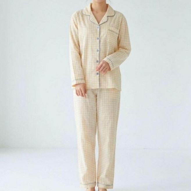 바이로이 여성 봄 여름 가을 소프트 홈웨어 긴팔 잠옷 상하의 세트