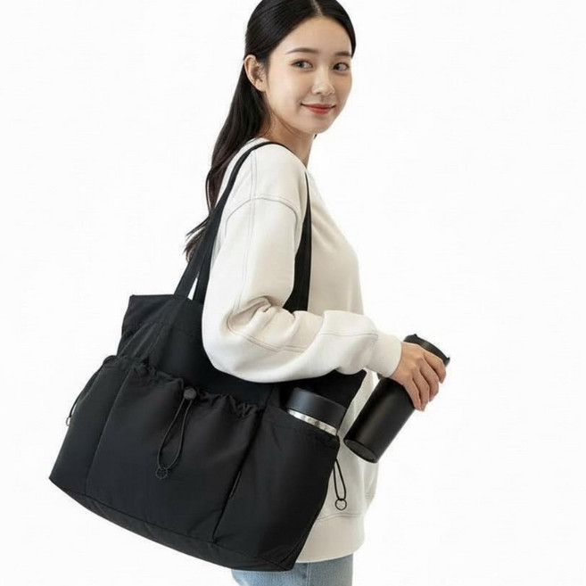 컬러인베리 멀티 포켓 나일론 숄더백