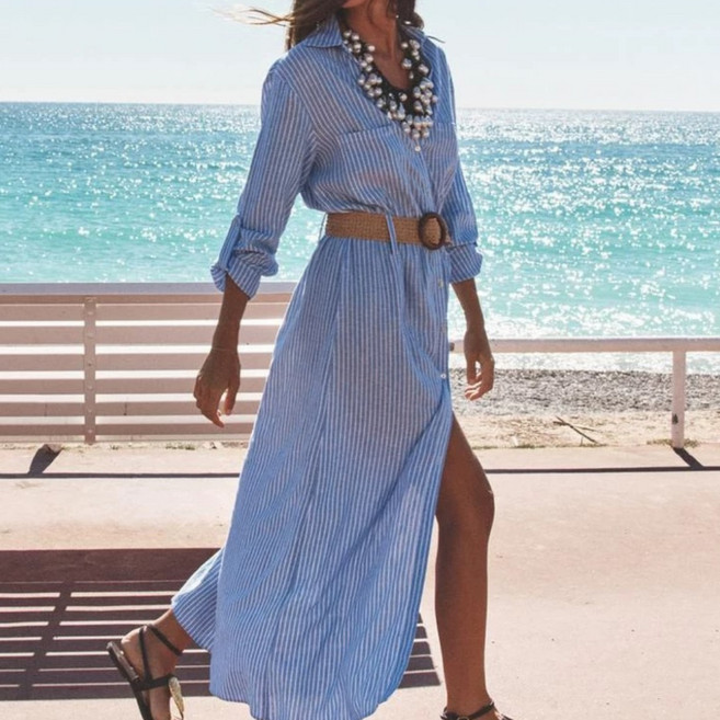 SUNALIFE 여성 롱 셔츠원피스 벨트세트 루즈핏 봄 여름