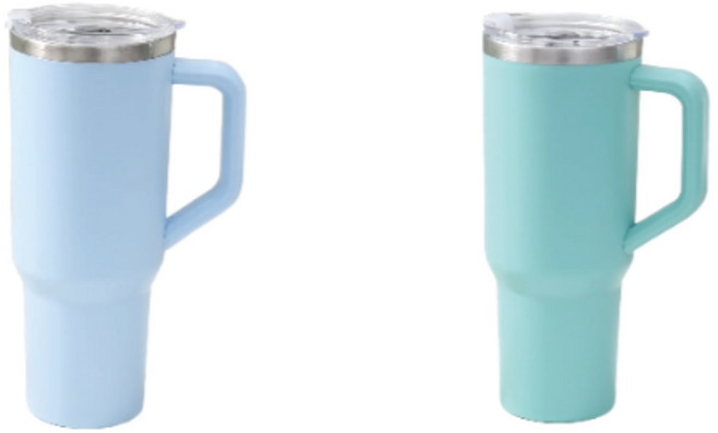 1+1 대용량 텀블러 보온병 대용 빨대포함 1.18L 손잡이 머그컵 커피잔, 민트색+파란색, 1개, 1.18ml