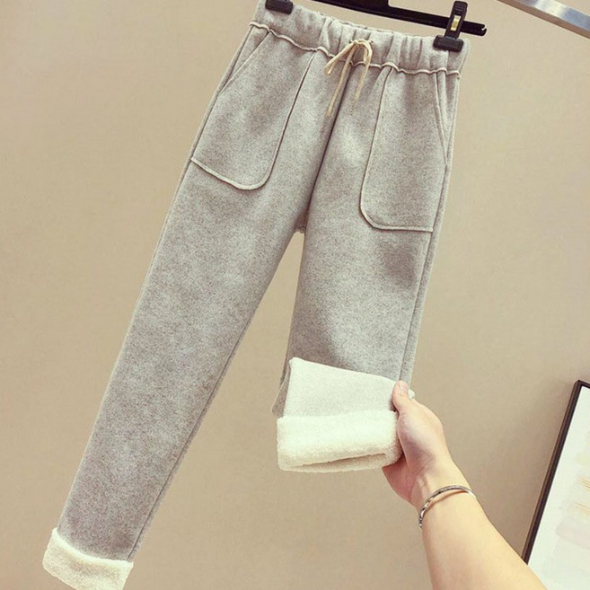 TIMEPURE 여성 봄 가을 혼방 기모 팬츠 하이웨이스트 일자핏 크롭 기장 테이퍼드 하렘 실루엣 내복 없이 한파 대비