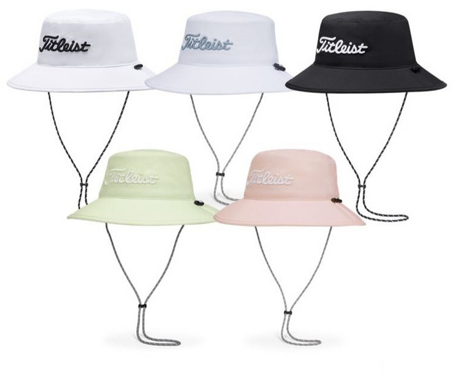 타이틀리스트 2024년 신상품 우먼스 스트링 버킷햇 골프모자 벙거지모자 + 골프마스크 세트상품 여성용, 블랙/화이트, 1개