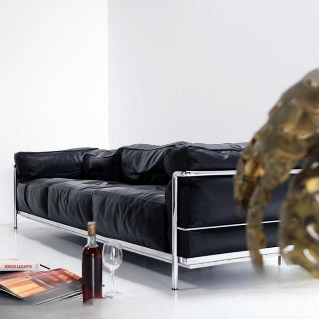 와이제이 LC3 천연가죽 쇼파 1인용 2인용 3인용 4인용 이탈리아감성 블랙 거실소파, 천연소가죽 블랙 4인용