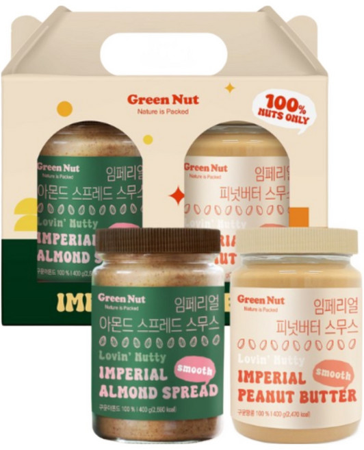 무첨가 / 무설탕 피넛 땅콩 아몬드 2입 선물세트(피넛버터 스무스 + 아몬드스프레드 스무스), 1세트, 800g