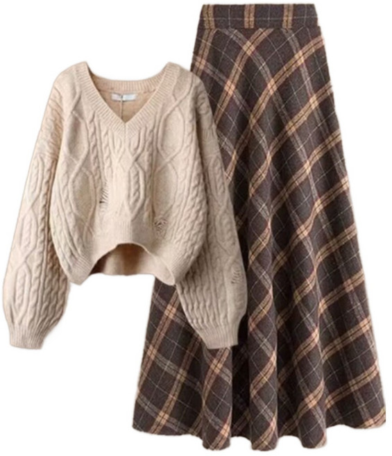 여성투피스 스웨터 + 니트 스커트 니트티 롱스커트 세트 KCBY1130 69