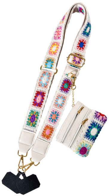 핸드폰 숄더 스트랩 목걸이 줄 크로스 스트랩 넓은끈 길이조절 목걸이형 핸드폰스트랩 파우치세트, 1개, 오프 화이트