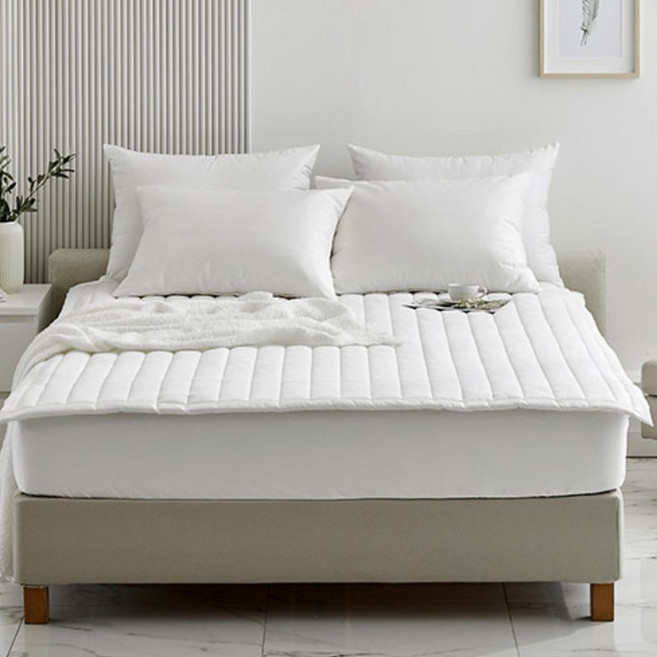 에덴하임 순면100 바이오워싱 알러지케어 사계절 침대 매트리스 패드, 크림레몬