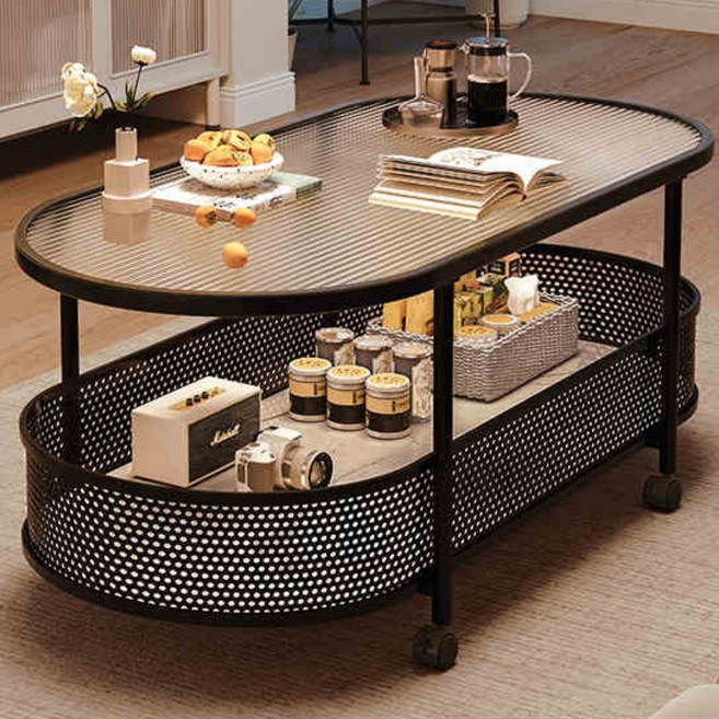 월로덴 이동식 강화유리 쇼파테이블 사이드테이블 보조테이블, 블랙 모루유리