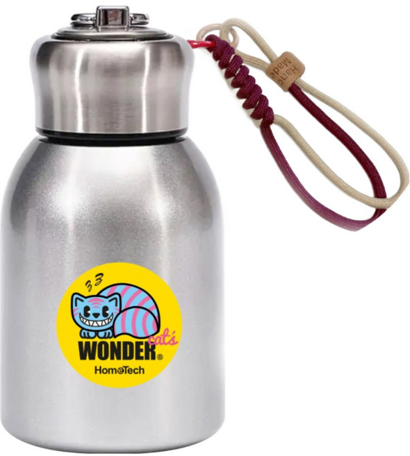 원더캣츠 핸드백 텀블러 보냉 보온 핸들 물병 300ml (핸드메이드 스트랩 손목 핸들러 무료 증정), 실버, 1개