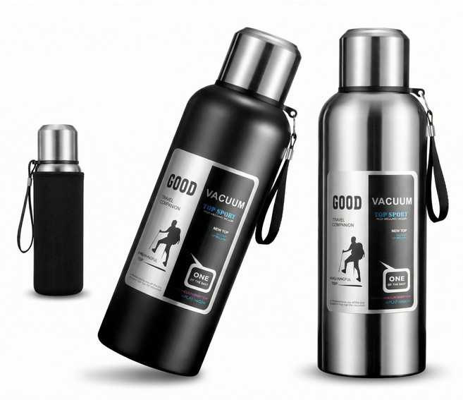 코코리브 스텐316 보온보냉병 파우치 세트, 1개, 1000ml, 스틸
