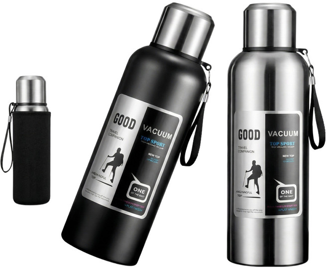 코코리브 스텐316 보온보냉병 파우치 세트, 1개, 1000ml, 블랙