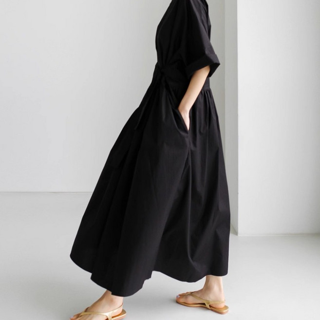 힙노트 빅사이즈 여름 반팔 리본 롱원피스 하객원피스 임산부 8XL까지