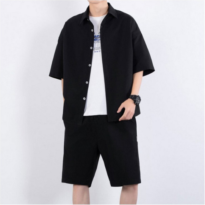 코디코치 카블 반팔 카라 셔츠 반바지 루즈핏 데일리 상하세트
