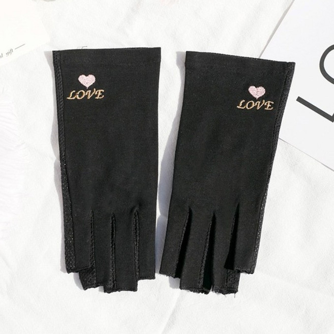 윈즈 여성 자외선차단 운전 장갑 손가락 반장갑 쿨장갑 봄 여름 가을, 블랙L, 1개