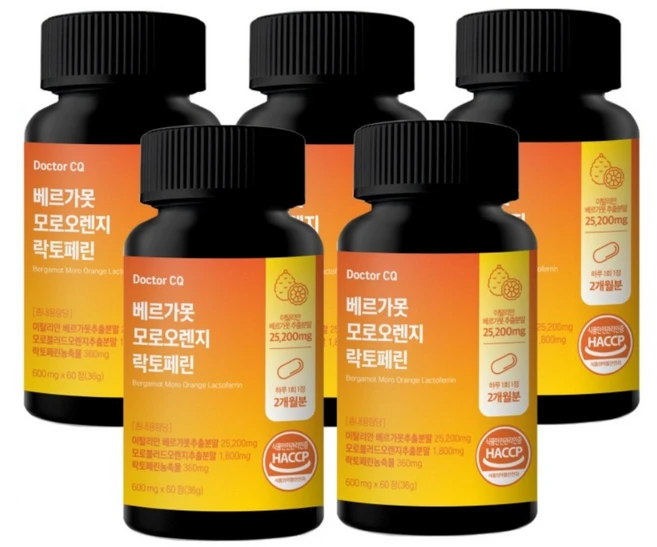 닥터씨큐 이탈리아 베르가못 모로오렌지 락토페린 식약청 인증, 5개, 60정 - 쿠팡