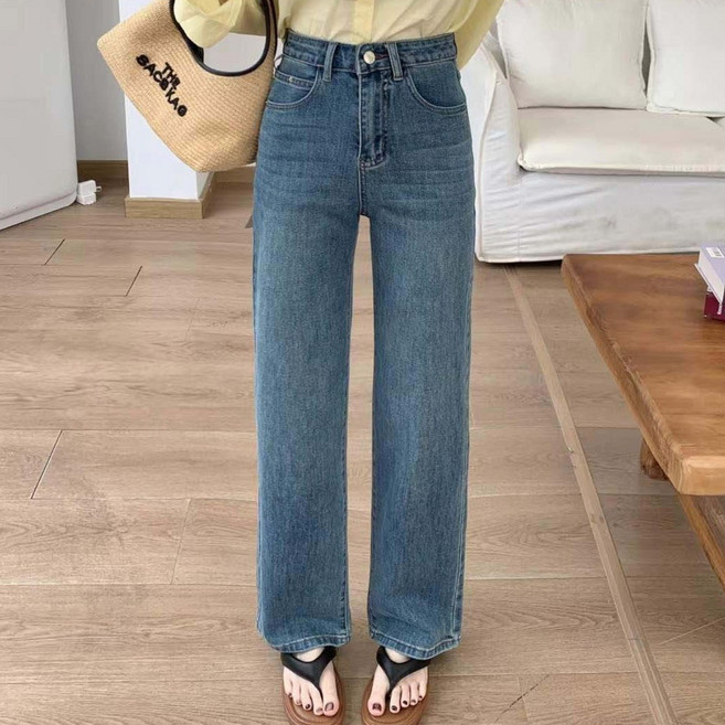 우아글로벌 일자 중청 하이웨이스트 청바지