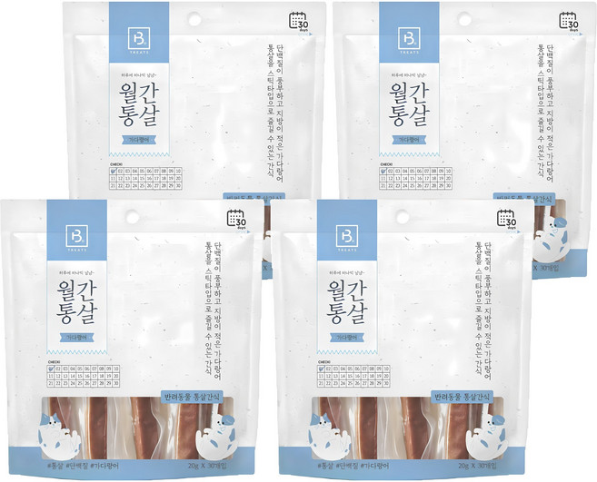 브리더랩 반려동물 월간통살 스틱타입 간식, 닭가슴살+가다랑어 혼합맛, 600g, 4개