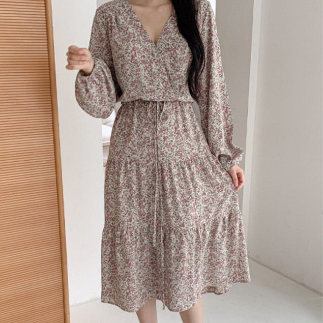 D108-8 메린슈 빅사이즈 봄가을 플라워 쉬폰 롱원피스 44-120