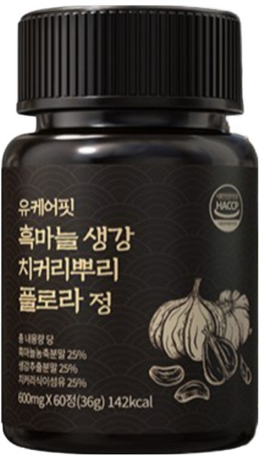 국산 흑마늘 흙마늘 생강 치커리 뿌리 플로라 정 유케어핏 HACCP 식약처 인증, 6개, 60정