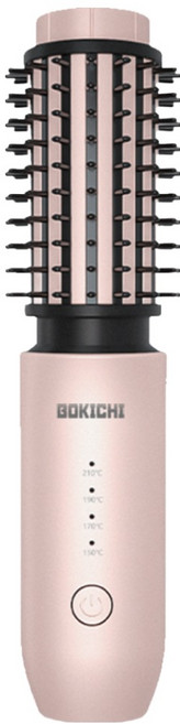 BOKICHI 모발손상 없는 휴대용 음이온 뿌리볼륨 무선 고데기 +집게핀 2개 파우치 1개 증정, 로즈핑크