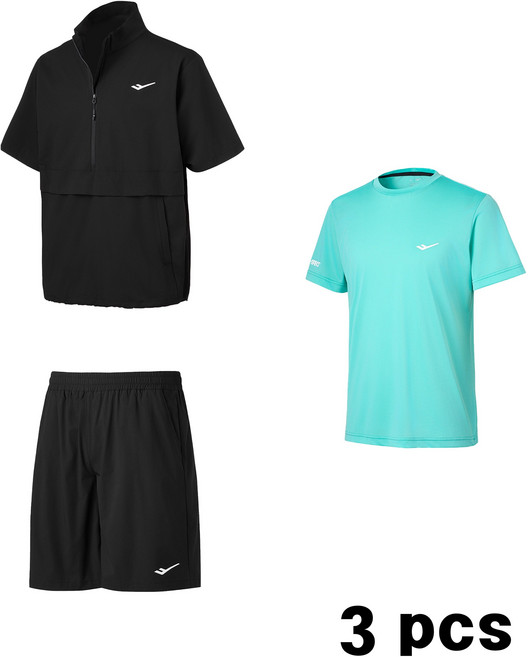 프로-스펙스 아노락 반팔 트레이닝 3종세트 하프집업 메쉬 반팔 티셔츠 우븐 반바지 남녀공용 성인 스포츠