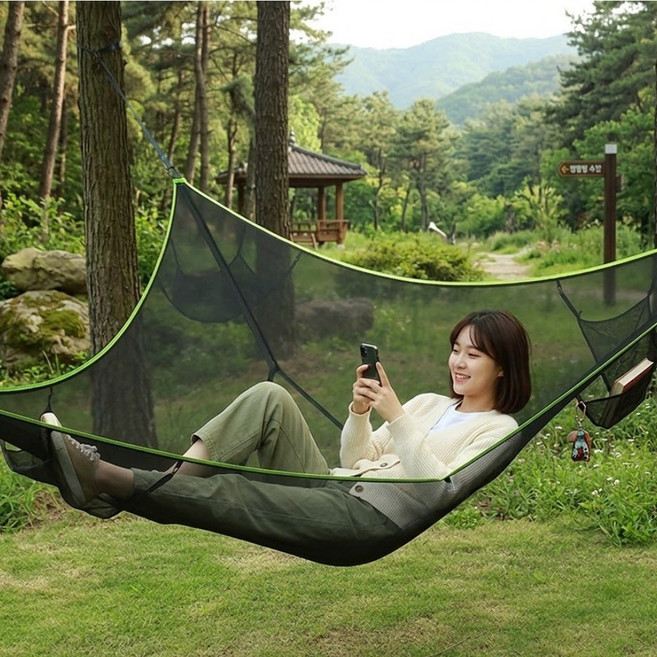 메쉬 캠핑해먹 해먹그네 캠핑침대, 메쉬블랙