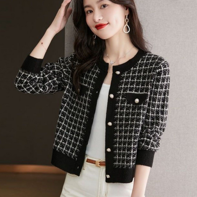 AOKADA 외투 여성 가디건 니트 스웨터 봄가을 외출용 짧은 상의 2색