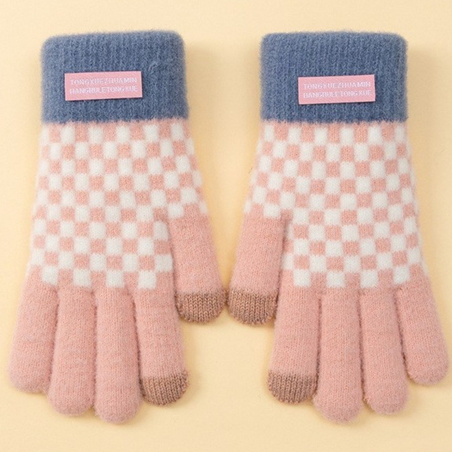 와린픽 여성 방한 터치 스마트 폰 여자 기모 따듯한 이쁜 겨울 털 니트 체크 장갑 추천