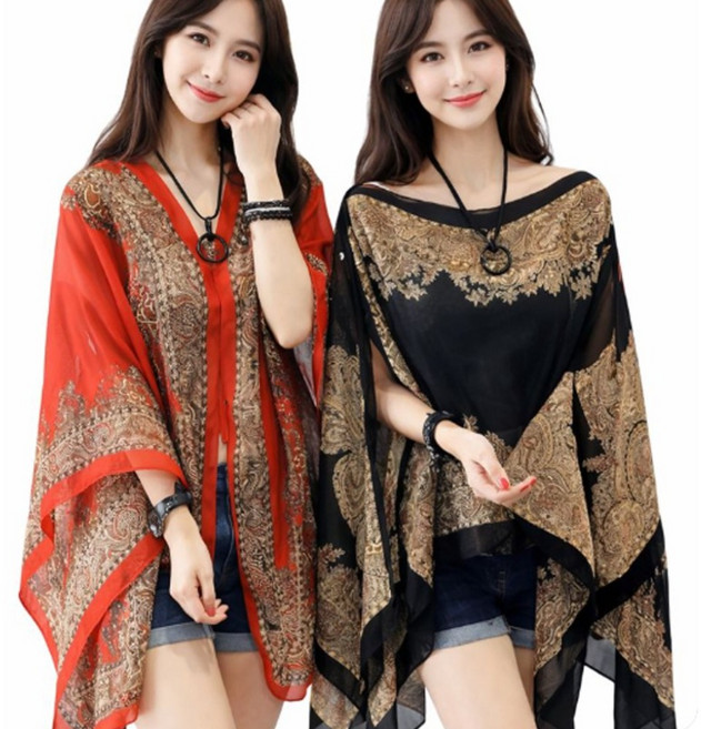 히트앤씨 3920 숄 멀티 가디건 1+1 (스카프링증정) 비치가운 쉬폰 롱가디건 바캉스 무지 볼레로 간절기